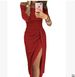 Aria Basics Aria Basics European And American Women's Bodycon Slit Off-Shoulder Shiny Evening Gown Dress_ecoleips.com