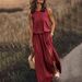 2026 Summer European And American Cross-Border New Vacation Style Solid Color Round Neck Sleeveless Lantern Split Hem_ecoleips.com