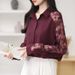 Women's Clothing Lapel Lace Splicing Chiffon Shirt Top Cardigan Shirt_ecoleips.com