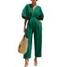 Women's Summer Wide-Leg Jumpsuit With Puff Sleeves, Vacation Wrap Waist Flowy Romper_ecoleips.com