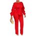Elegant European American Style Winter Two Piece Set Women's Slim Waist Top With Long Sleeves And Ruffle Drawstring Elastic Pants_ecoleips.com
