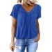 Women's T-Shirt Casual Pleated Solid Color V-Neck Short Sleeve T-Shirt For Women_ecoleips.com