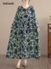 Cotton Long Sleeve Print Vintage Dresses Women Casual Loose Long Dress Office Lady Vestidos Elegant Clothing Spring Autumn 2025_ecoleips.com