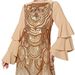 Golden Multi Layered Lotus Leaf Sleeves Positioning Sequin Embroidered Robe Dress_ecoleips.com