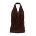 French-style Commuter Brown Halter Neck Draped Tank For Women 2026 Spring/Summer Designer Knit Backless Swing Collar Top_ecoleips.com