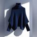 French-Inspired Cape Sweater & Trousers Set – Elegant Two-Piece Outfit For Autumn/Winter (Navy/Blue, M-3XL)_ecoleips.com