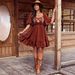 2026 European And American Plus Size Bohemian Style Embroidered Square Buckle Collar Ruffle Short_ecoleips.com