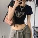 Women's American Retro Black Off-Shoulder Short Sleeve T-Shirt French Style Cinched Waist Top Sweet And Spicy Summer Dopamine Inducing Outfit_ecoleips.com