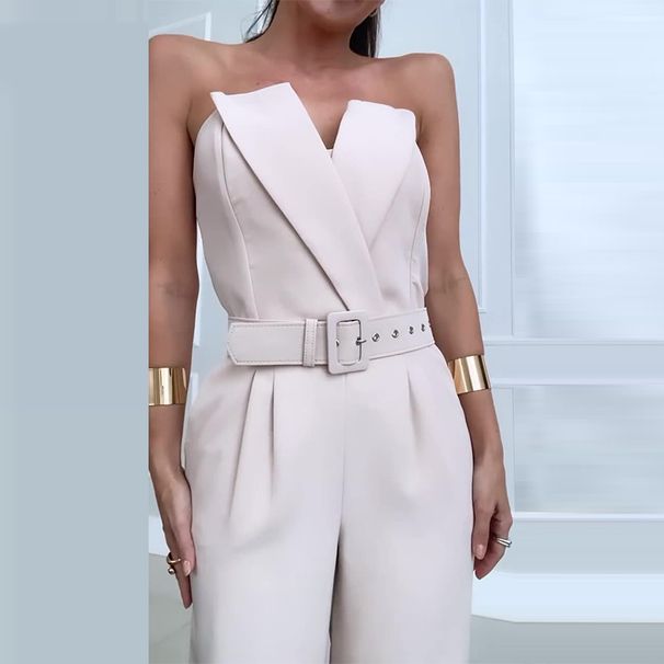 Women's Summer New Fashion Tube Top Waist Solid Color Wide Leg Jumpsuit Women's Clothing_ecoleips.com