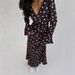 Women's Clothing Polka Dot Long Sleeved Dress Ruched V Neck Bell Sleeves Fitted Waist Summer New_ecoleips.com