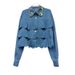 Women's Heart Shaped Beaded Denim Top Short Shirt Fashion Trendy Spring Autumn New Arrival_ecoleips.com