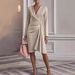 Slim Fit Solid Color Hip Skirt V-Neck Long Sleeve Pleated Design Dress For Women Sexy_ecoleips.com