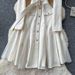 Retro-Style V-Neck Dress – Elegant A-Line Midi Dress With Waist-Defining Metal Buttons & Sheer Mesh Panels – Vintage-Inspired Office-To-Cocktail Dress_ecoleips.com