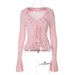 Women's Sexy V Neck Cardigan European American Style Ruffles Bell Sleeves Slimming Waist Top_ecoleips.com