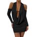Autumn And Winter Backless Long-sleeved Dress Deep V Neck Pleated Hip-wrapped Short Skirt Elastic And Thin_ecoleips.com