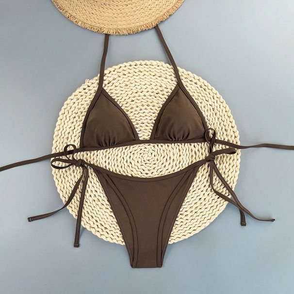 Brown Tied Bikini Swimsuit Set_ecoleips.com