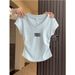 Women's Slim Fit V-Neck Short Sleeve T-Shirt - Side Pleats & Waist Contouring Design - Pure Cotton Casual Top For Summer_ecoleips.com