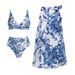 Blue Floral Two Piece Swimsuit Set For Women American Style Vacation Hot Selling_ecoleips.com