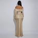 Women's Clothing One-Shoulder Metallic Mermaid Dress – Stretch Knit Bodycon Gown With High Slit (Champagne/Burgundy/Gold, S-XXL, Euro-US Glam Style)_ecoleips.com