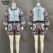 Women's Printed Long Sleeved Shorts Set Casual Two Piece Spring Summer Fashion_ecoleips.com