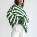 Aria Basics Aria Basics European American Cross-border Autumn And Winter Tops, Loose One-shoulder Striped Long-sleeve Knitted Pullover_ecoleips.com