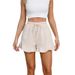 Aria Basics Aria Basics European And American Foreign Trade Clothing Independent Station Women's Cotton Linen Shorts Ruffled Elastic_ecoleips.com