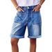 Aria Basics Aria Basics Cross-border European American Size Washed And Distressed Rolled Hem Patch Pocket Mid-waist Straight-leg Stretch Women's_ecoleips.com