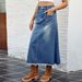Women's Clothing Spring And Summer Washed Raw Edge Denim Skirt Mid Length Skirt_ecoleips.com