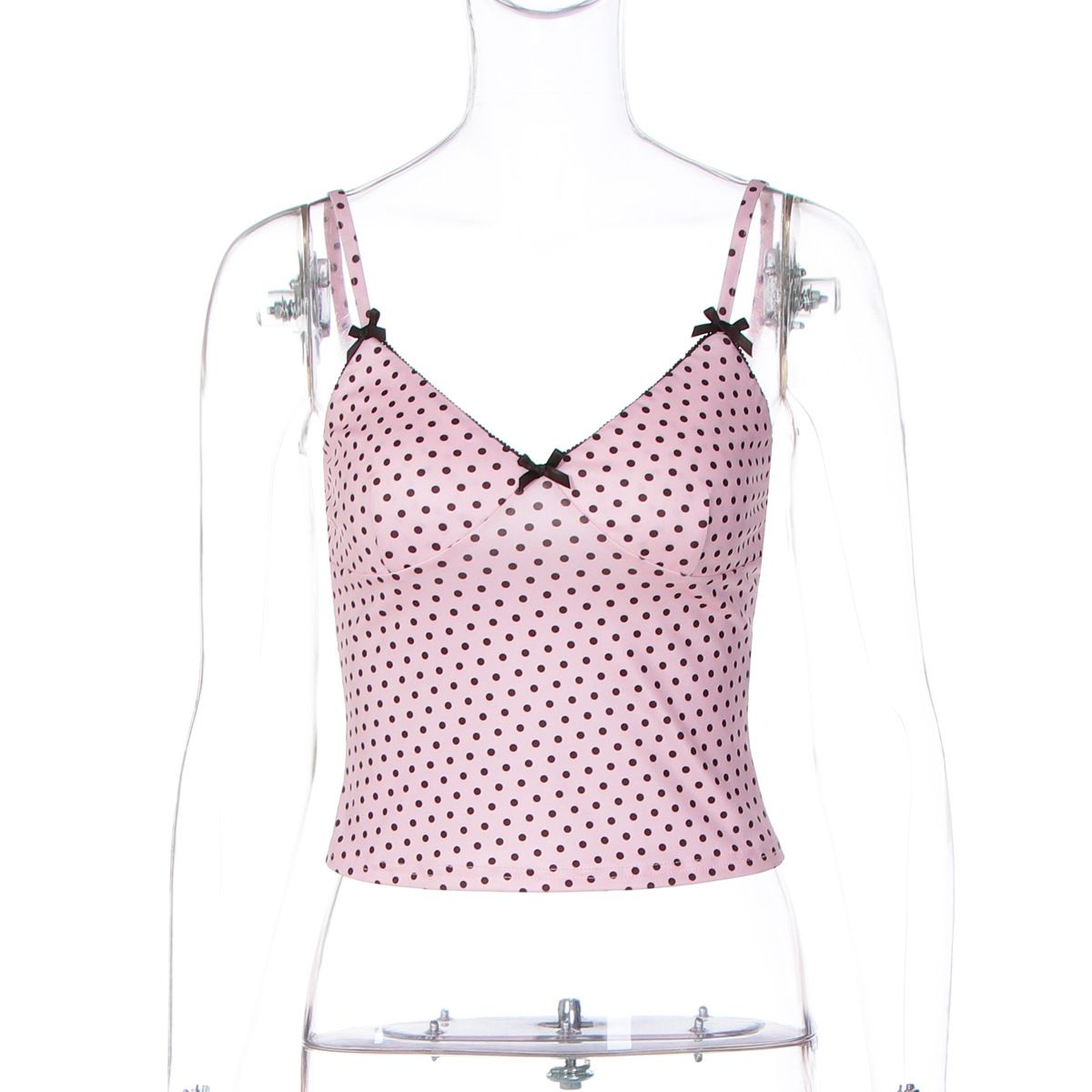 European And American Fashion Polka Dot Suspender Women's 2026 Summer New Spice Girl Deep V Bow Sleeveless Slim-fitting Top_ecoleips.com