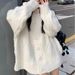 Cozy Cable Knit Cardigan – Soft Polyester-Spandex Blend, Oversized Open Front Sweater For Women, Cream & Khaki (One Size Fits Most)_ecoleips.com