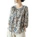 Women's Loose-Fitting Cotton Shirt With Sweet Artistic Print, Lightweight Ramie Fabric For Early Autumn_ecoleips.com