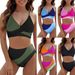 Women's Contrast Color 2 Piece Swimsuit Strap Cross Bra Top Bikini Set for Beach Vacation_ecoleips.com