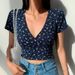 1pcs Summer Women Retro Floral Print T-Shirt Lady Short-Sleeved V-Neck T Shirt Female Sexy Slim Fit Tee Girls Fashion Tops_ecoleips.com