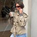 women's clothing elegant doublebreasted belted short trench coat stylish stand collar, slim fit, streetwear fashion (khaki, bury, y green)_ecoleips.com