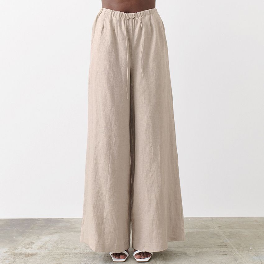 Suitable For All Seasons 2025 Spring/Summer New High-Waisted Elastic Waist Cotton Linen Loose Long Women's Thin Casual Draped Wide-Leg Pants_ecoleips.com