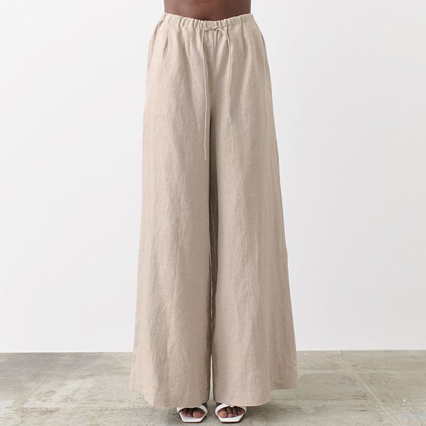 Suitable For All Seasons 2025 Spring/Summer New High-Waisted Elastic Waist Cotton Linen Loose Long Women's Thin Casual Draped Wide-Leg Pants_ecoleips.com