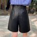 Aria Basics Aria Basics 2025 Spring Autumn New Women's Fashion European And American Style PU Shorts High Waist Loose Five-Point Leather_ecoleips.com