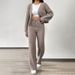 Oversized Knit Sweater & Pants Set, Button-Front Cardigan With Relaxed Trousers, Fall Casual Outfit In Khaki/Dark Brown (S/M/L/XL)_ecoleips.com