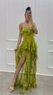 Women's new summer products tube top high waist ruffled irregular slit dress long skirt_ecoleips.com