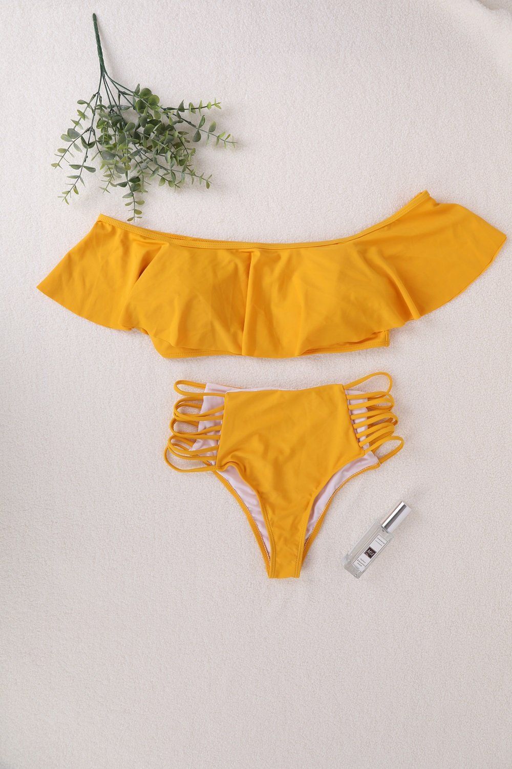 Women's Clothing Plus Size Split Swimsuit Ruffled Shoulder Sexy Tight Solid Color Swimsuit_ecoleips.com