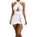 Sensual Crisscross Halter Bodycon Mini Dress With Ruffled High Waist For A Chic & Form-Fitting Look Flattering Neckline & Back_ecoleips.com