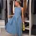 Women's Slim Fit Denim Dress - French Style Washed Suspender Sleeveless Dress_ecoleips.com