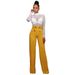 Slim Fit Double Breasted Flared Trousers Wide Leg Pants Style Casual Bottoms For Women_ecoleips.com