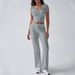 Audday 2025 Spring Summer Elegant Solid Color Round Neck Urban Casual Women's Pants Fashion Set_ecoleips.com