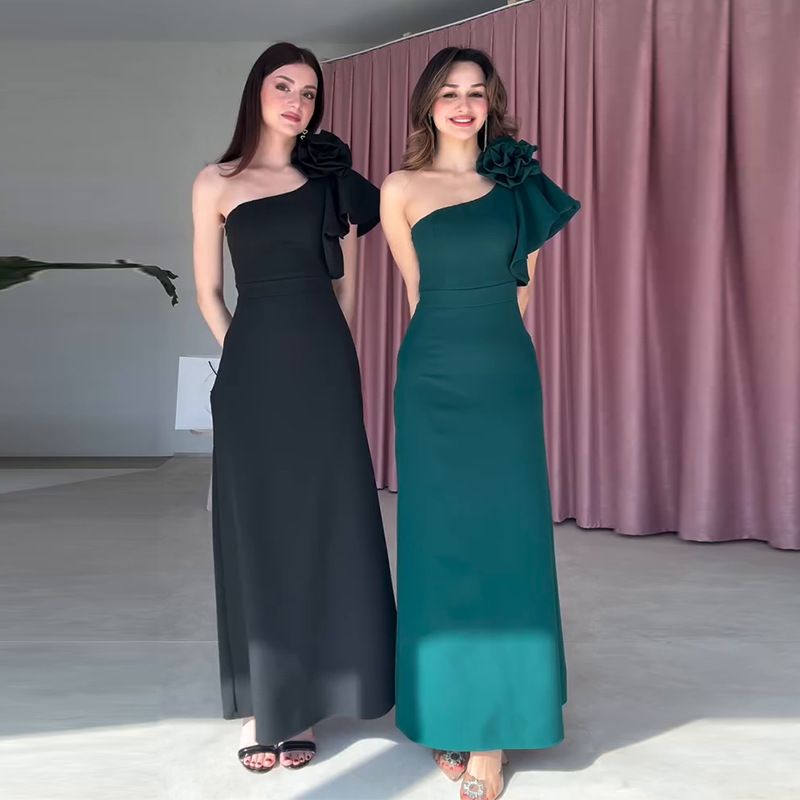 Women's Clothing Oblique Tie Flower Sleeveless Simple Slim Slit Long Skirt_ecoleips.com