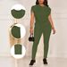 Women's Short Sleeve Round Neck Top With Pants Set - Summer Casual Two-Piece Outfit In Dark Green_ecoleips.com