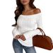 Women's Off-the-Shoulder Cable Knit Sweater Long Sleeve Slim Fit Fashionable Trendy Style Trade Pullovers_ecoleips.com
