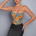 European And American Style Foreign Trade Oil Painting Colorful Fishbone Slim Vest Bra Tie Up Bra French Retro Jacquard Bandeau Women's_ecoleips.com