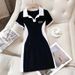 Plus Size Girl Outfit Women's New Summer Versatile Slimming Color Block Design Tummy Covering Dress_ecoleips.com