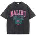 Street Style European And American Pure Cotton Washed Malibu Beach Print T-Shirt Fashion Loose Retro Short Sleeve_ecoleips.com
